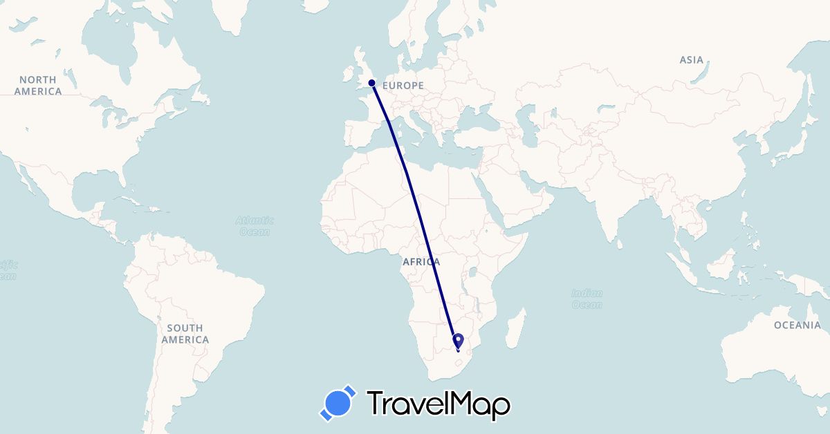TravelMap itinerary: driving in United Kingdom, South Africa (Africa, Europe)